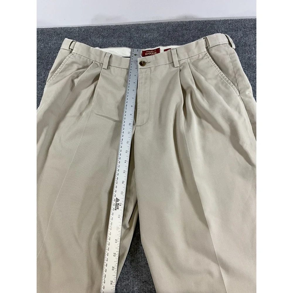 Eddie Bauer Khaki Pants Mens 40W Relaxed Fit Comfort Waist 100% Cotton Tan Casua